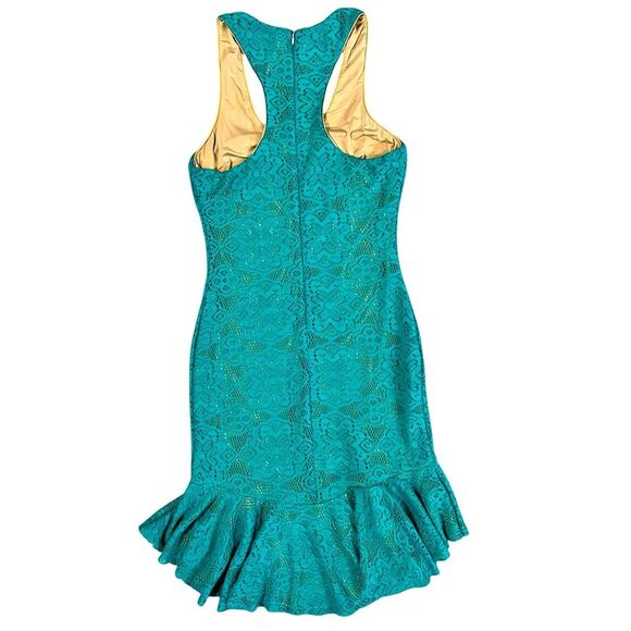 Dress The Population Wendy Dress Turquoise Blue Lace Ruffle Hi Low Womens Medium - Picture 3 of 9
